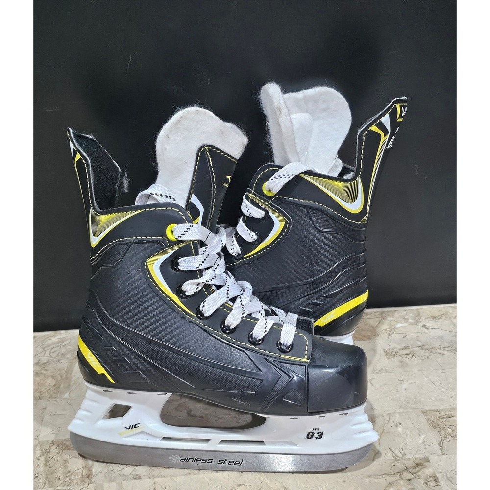 Vic‎ Hockey HX03 Junior Ice Skates Black Yellow Stainless Steel Blades Size 2